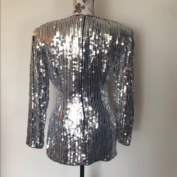 SOLD🥂Vintage Oleg Cassini Sequin Silk Top - Picture 4 of 8